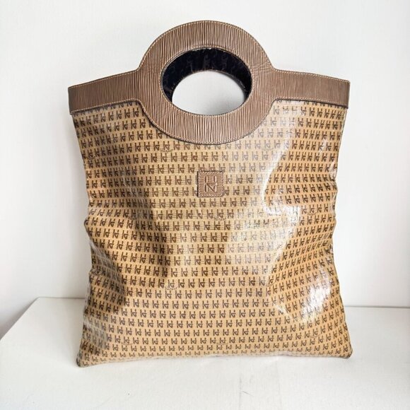 Vintage Harpel Florance Monogram Print Fold Over Clutch to Shopper Bag - Picture 1 of 10